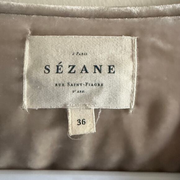 SEZANE Velvet Quilted Jacket Coat Puffer Bomber Size 36 Beige Tan Small US 4 - Picture 2 of 5